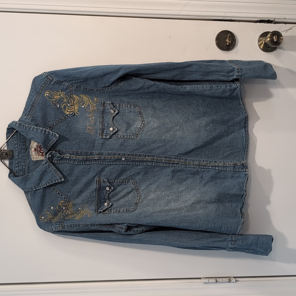 Country Royalty Pearl Snap Denim Shirt/Jacket Mickey Mouse Western Size XL